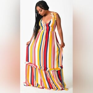 L'ATISTE Colorful Striped High Low Dress